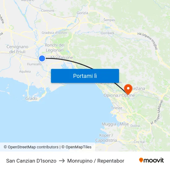 San Canzian D'Isonzo to Monrupino / Repentabor map