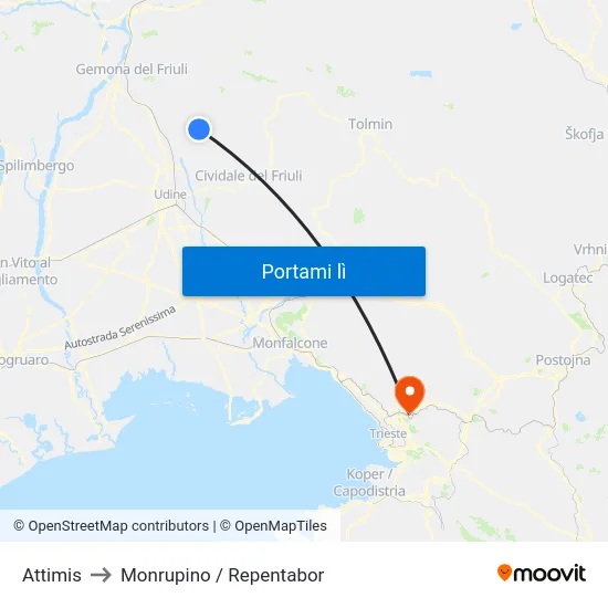 Attimis to Monrupino / Repentabor map