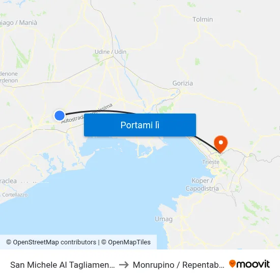 San Michele Al Tagliamento to Monrupino / Repentabor map