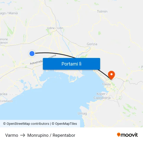 Varmo to Monrupino / Repentabor map