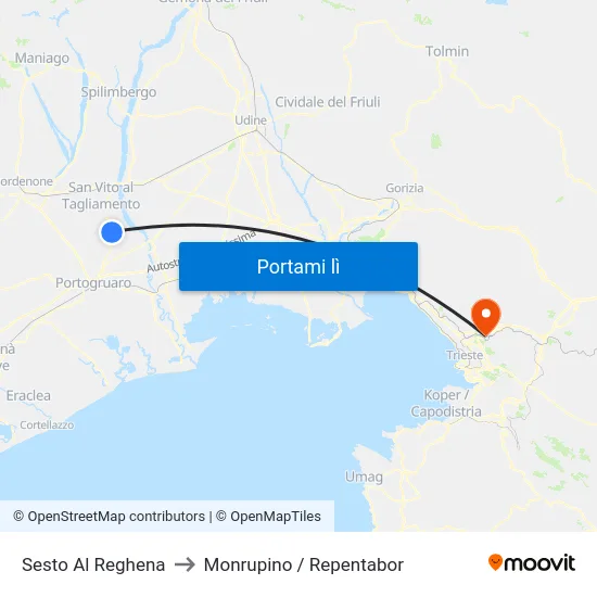Sesto Al Reghena to Monrupino / Repentabor map