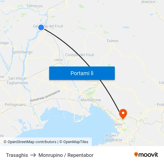 Trasaghis to Monrupino / Repentabor map