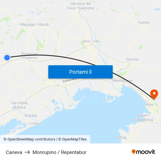Caneva to Monrupino / Repentabor map