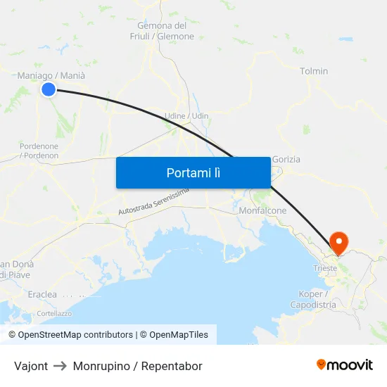 Vajont to Monrupino / Repentabor map