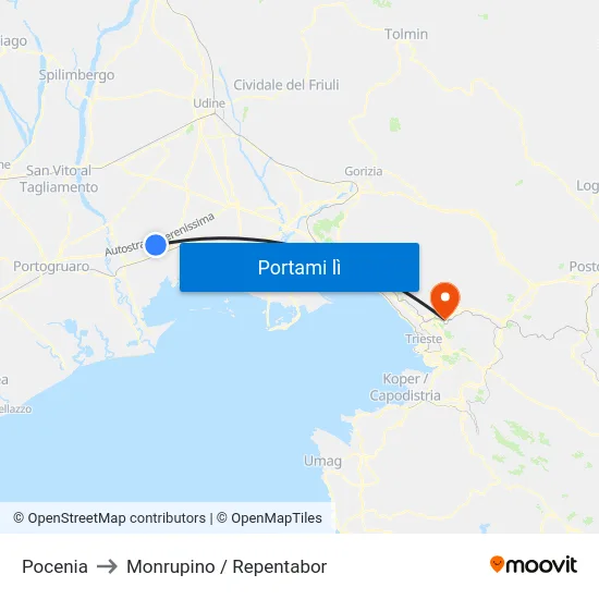 Pocenia to Monrupino / Repentabor map