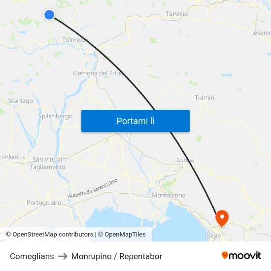 Comeglians to Monrupino / Repentabor map