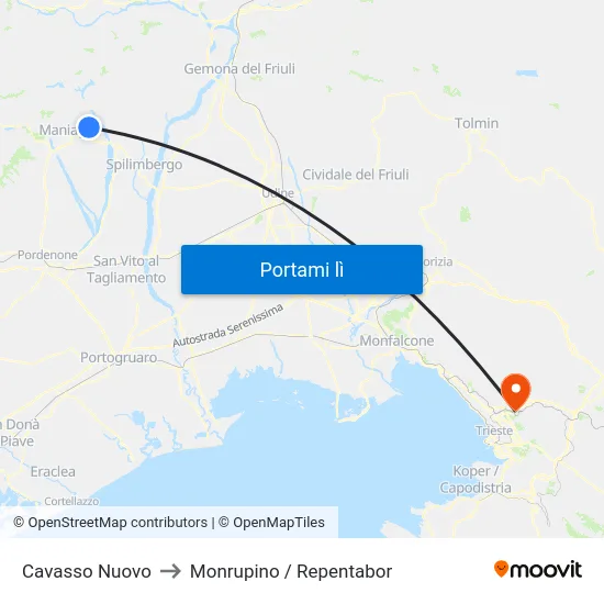 Cavasso Nuovo to Monrupino / Repentabor map