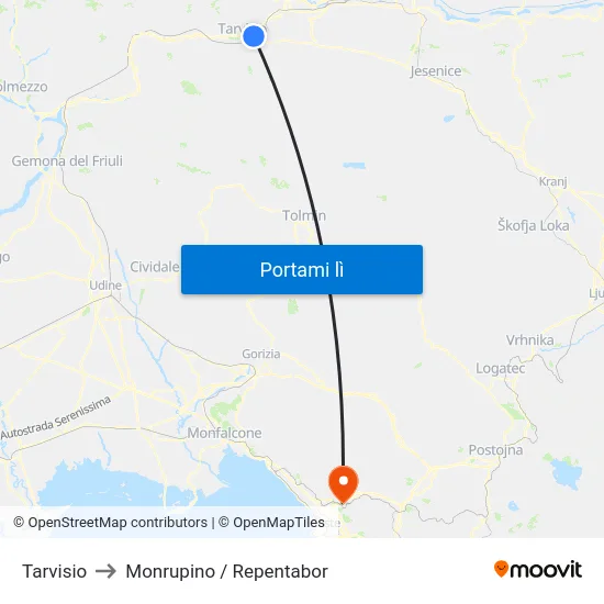 Tarvisio to Monrupino / Repentabor map