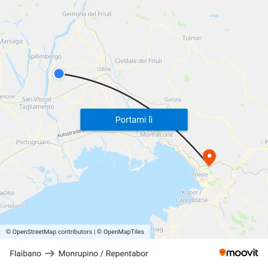 Flaibano to Monrupino / Repentabor map