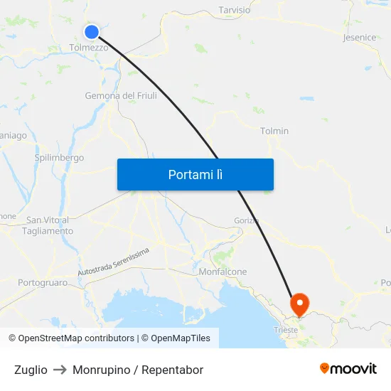 Zuglio to Monrupino / Repentabor map
