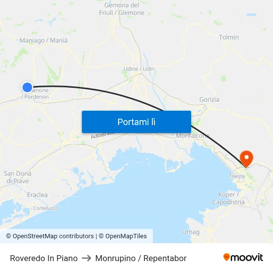 Roveredo In Piano to Monrupino / Repentabor map