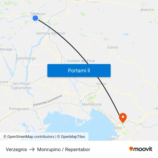Verzegnis to Monrupino / Repentabor map