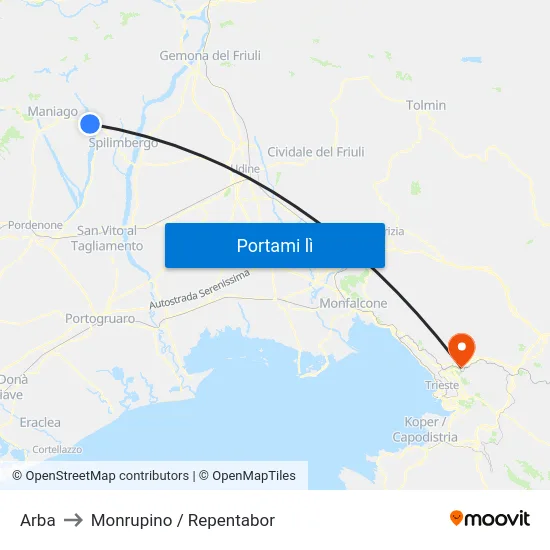 Arba to Monrupino / Repentabor map