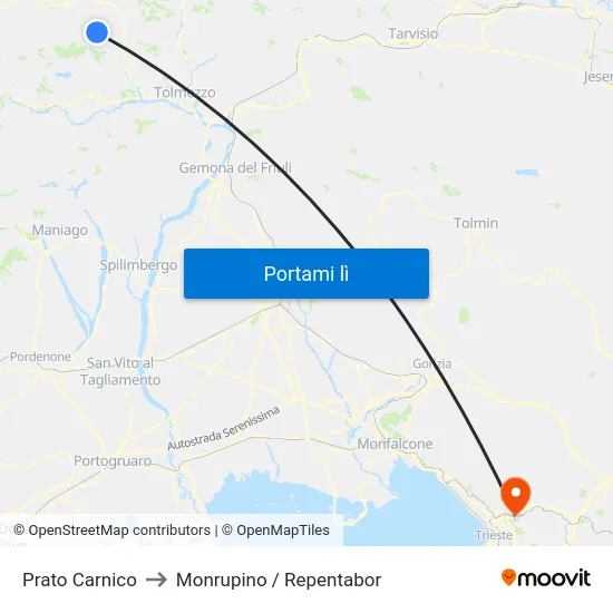 Prato Carnico to Monrupino / Repentabor map