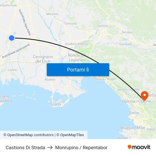 Castions Di Strada to Monrupino / Repentabor map