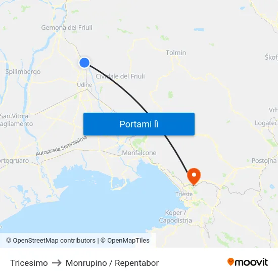 Tricesimo to Monrupino / Repentabor map