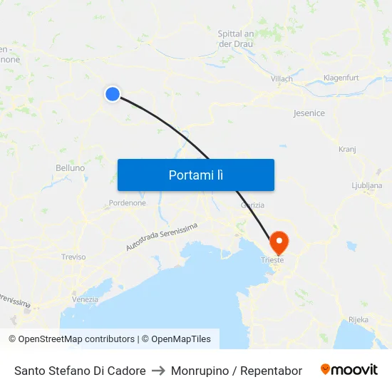 Santo Stefano Di Cadore to Monrupino / Repentabor map