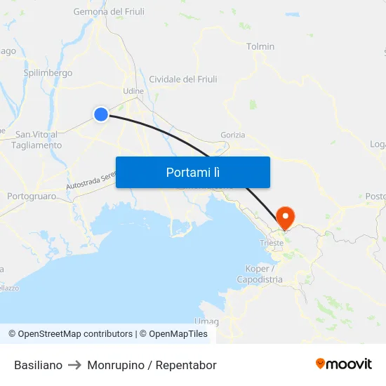 Basiliano to Monrupino / Repentabor map