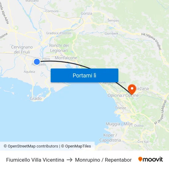 Fiumicello Villa Vicentina to Monrupino / Repentabor map