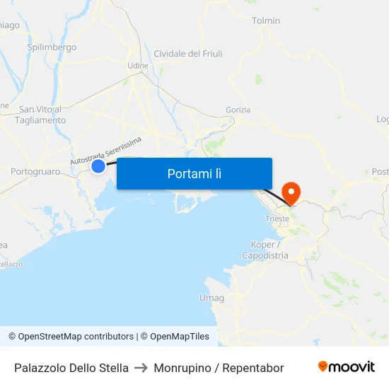 Palazzolo Dello Stella to Monrupino / Repentabor map