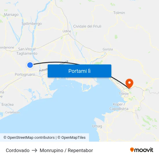 Cordovado to Monrupino / Repentabor map