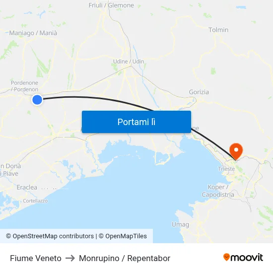 Fiume Veneto to Monrupino / Repentabor map