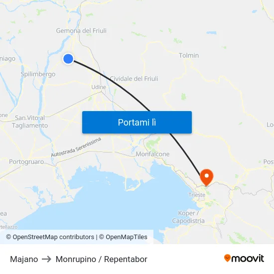 Majano to Monrupino / Repentabor map