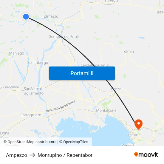 Ampezzo to Monrupino / Repentabor map