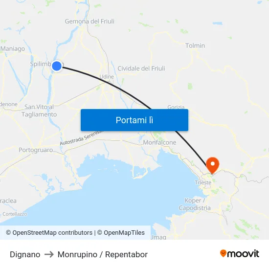 Dignano to Monrupino / Repentabor map
