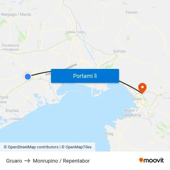 Gruaro to Monrupino / Repentabor map