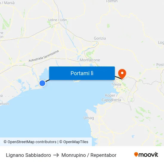Lignano Sabbiadoro to Monrupino / Repentabor map