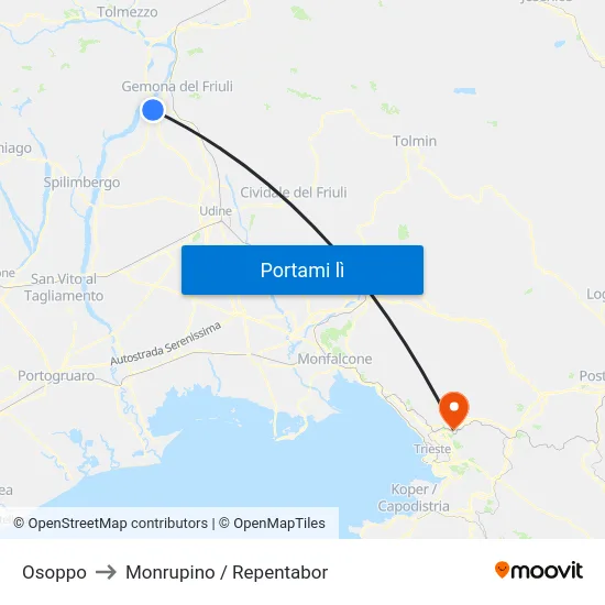 Osoppo to Monrupino / Repentabor map