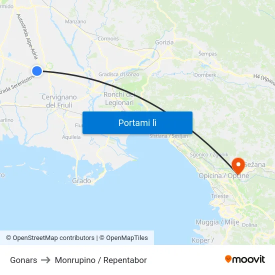 Gonars to Monrupino / Repentabor map