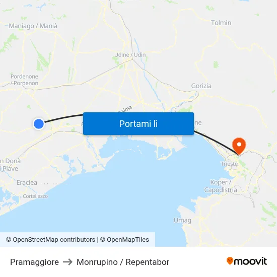 Pramaggiore to Monrupino / Repentabor map