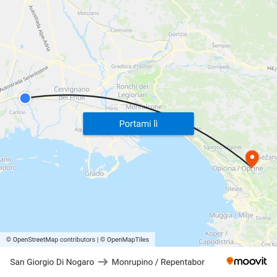 San Giorgio Di Nogaro to Monrupino / Repentabor map