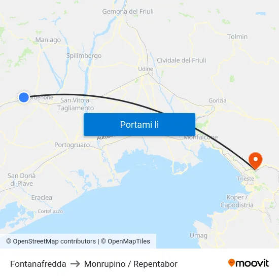 Fontanafredda to Monrupino / Repentabor map