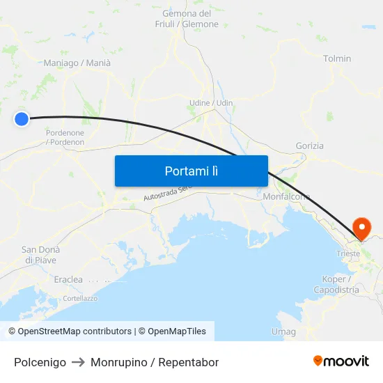 Polcenigo to Monrupino / Repentabor map