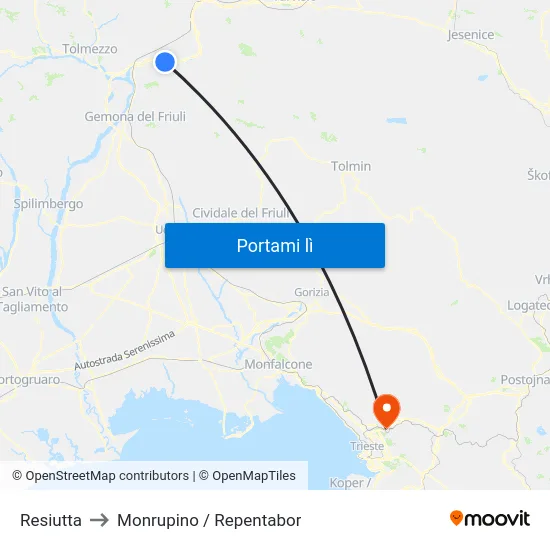 Resiutta to Monrupino / Repentabor map