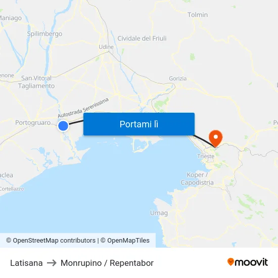 Latisana to Monrupino / Repentabor map