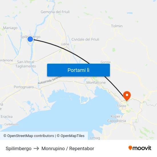 Spilimbergo to Monrupino / Repentabor map