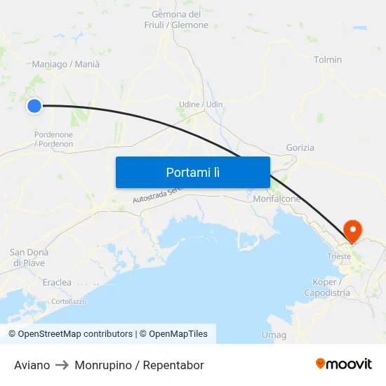 Aviano to Monrupino / Repentabor map