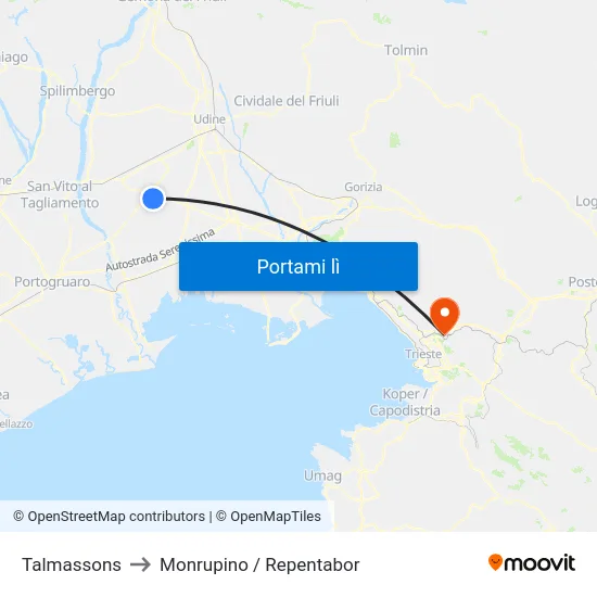 Talmassons to Monrupino / Repentabor map