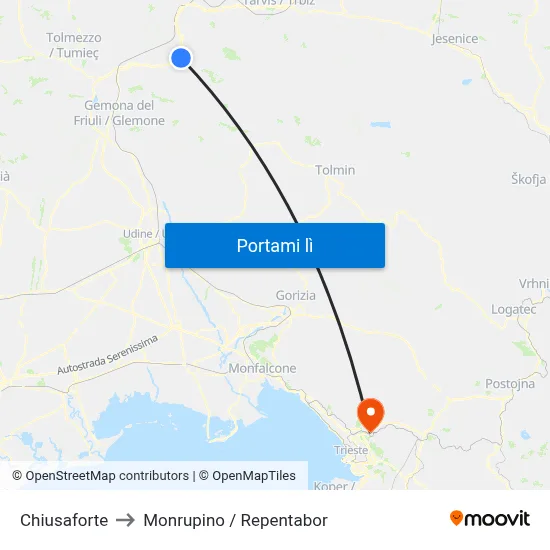 Chiusaforte to Monrupino / Repentabor map