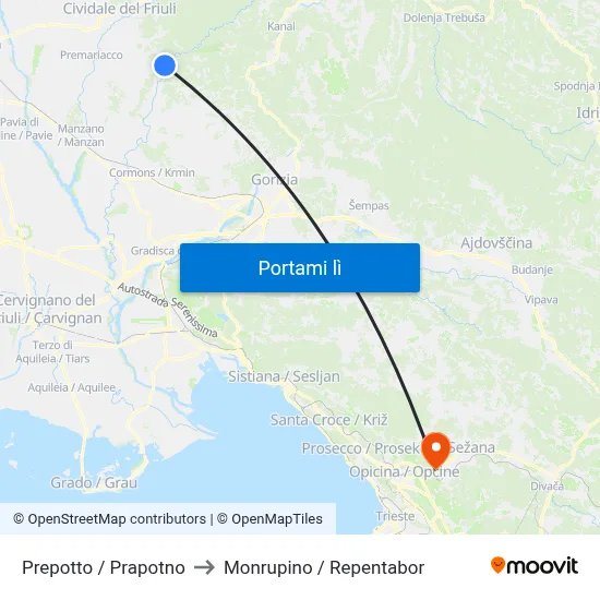 Prepotto / Prapotno to Monrupino / Repentabor map