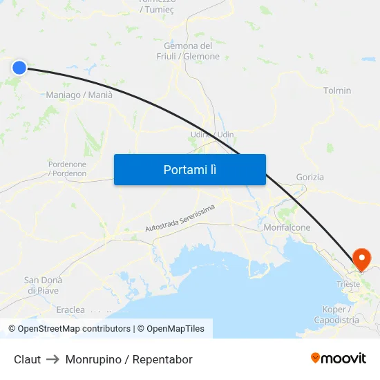 Claut to Monrupino / Repentabor map