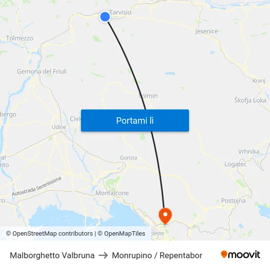Malborghetto Valbruna to Monrupino / Repentabor map