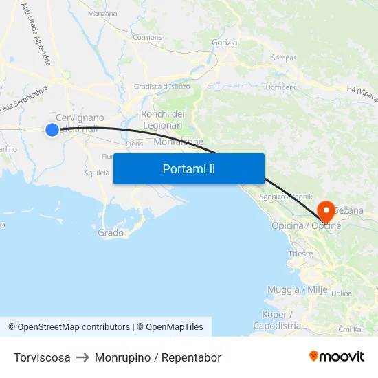 Torviscosa to Monrupino / Repentabor map