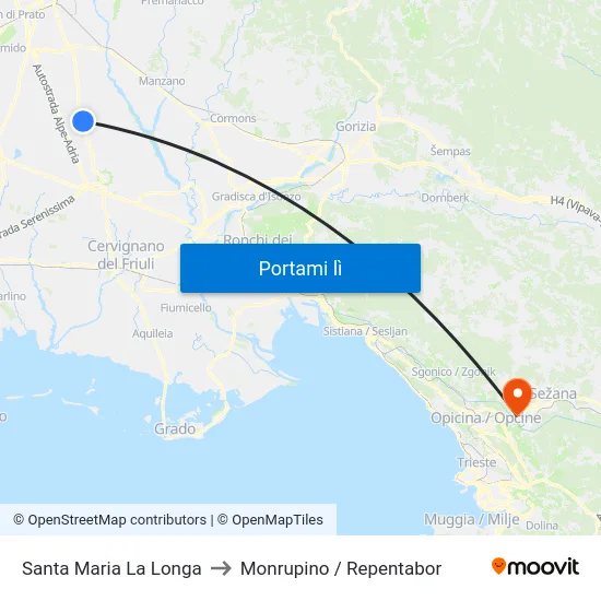 Santa Maria La Longa to Monrupino / Repentabor map