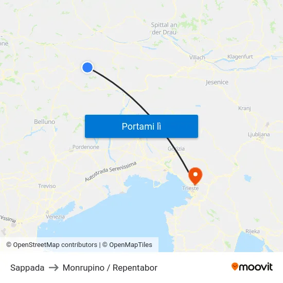 Sappada to Monrupino / Repentabor map