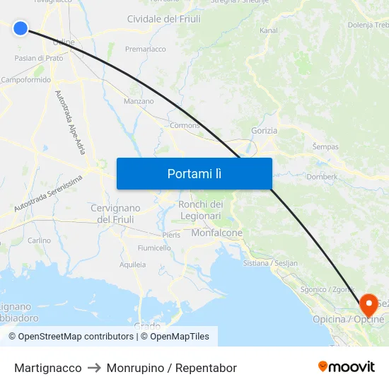 Martignacco to Monrupino / Repentabor map